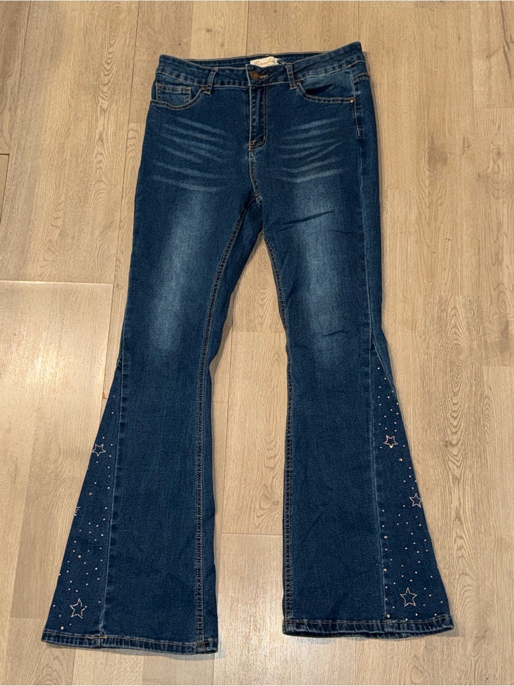 BAMBOO Dark Blue Flare Jeans with Star Stud Detailing